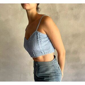 ZARA Women's Cable‎ Knit Crop Top Tank Baby Blue Size Small NWT